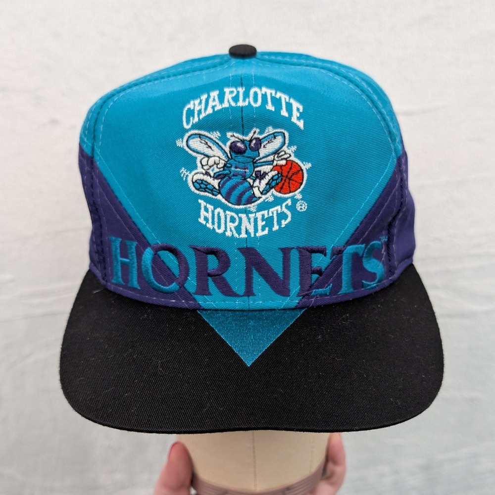 VTG Charlotte Hornets Twins Hat Men's OSFA Teal NBA Snapback Retro Sport 90s